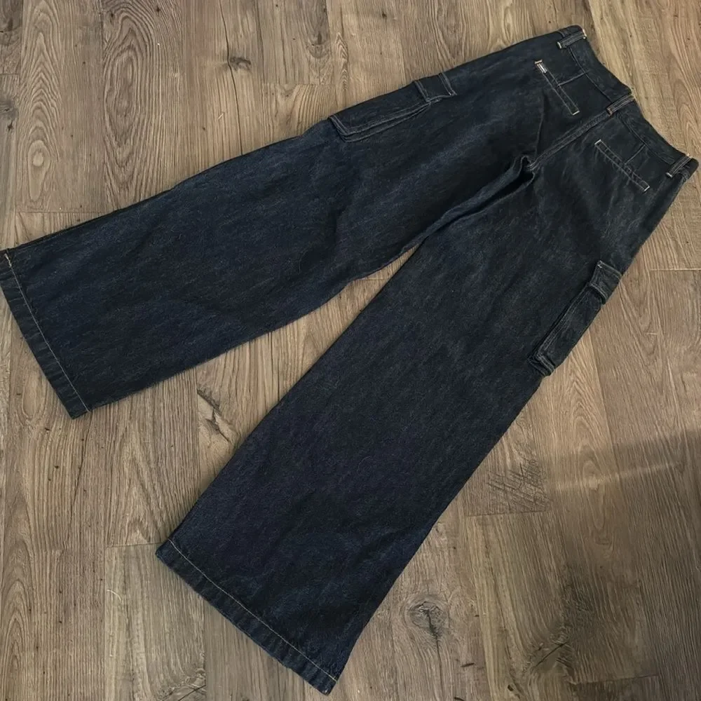 alice + olivia Kal Baggy Cargo Side Slit Dark Rinse Jean